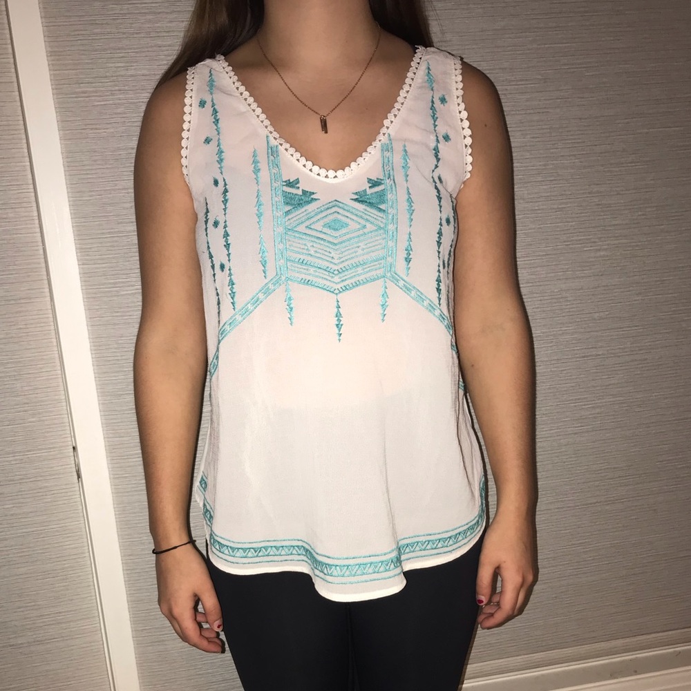 White and teal sheer tank top
